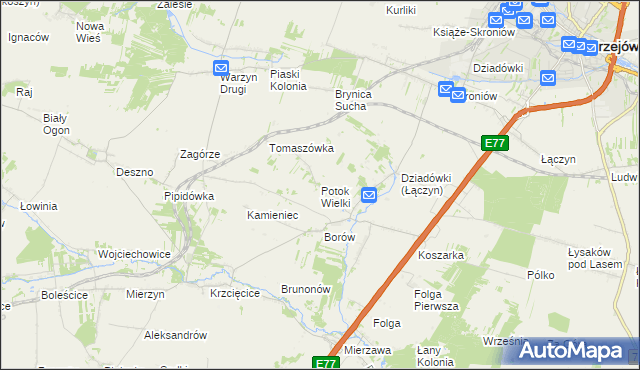 mapa Potok Wielki gmina Jędrzejów, Potok Wielki gmina Jędrzejów na mapie Targeo