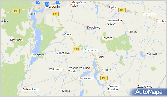 mapa Próchnowo gmina Margonin, Próchnowo gmina Margonin na mapie Targeo