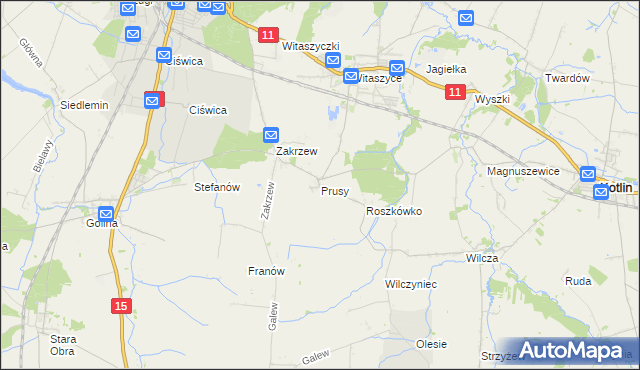 mapa Prusy gmina Jarocin, Prusy gmina Jarocin na mapie Targeo