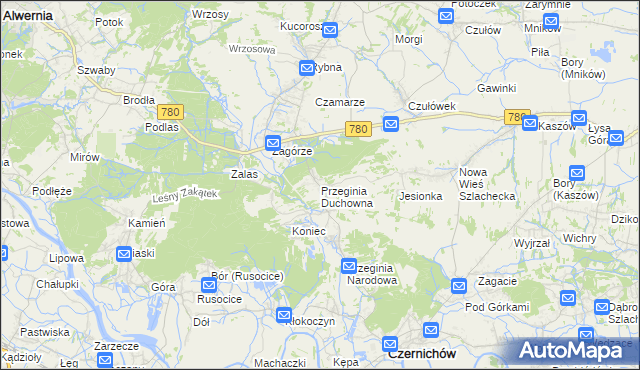 mapa Przeginia Duchowna, Przeginia Duchowna na mapie Targeo