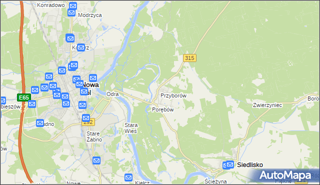 mapa Przyborów gmina Nowa Sól, Przyborów gmina Nowa Sól na mapie Targeo