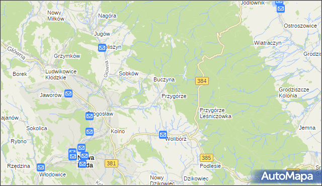 mapa Przygórze gmina Nowa Ruda, Przygórze gmina Nowa Ruda na mapie Targeo