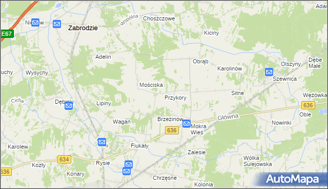 mapa Przykory gmina Zabrodzie, Przykory gmina Zabrodzie na mapie Targeo