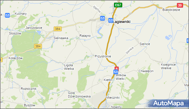 mapa Przystronie gmina Łagiewniki, Przystronie gmina Łagiewniki na mapie Targeo
