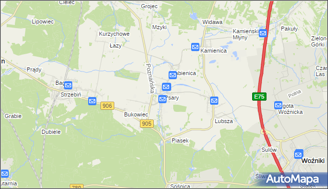 mapa Psary gmina Woźniki, Psary gmina Woźniki na mapie Targeo