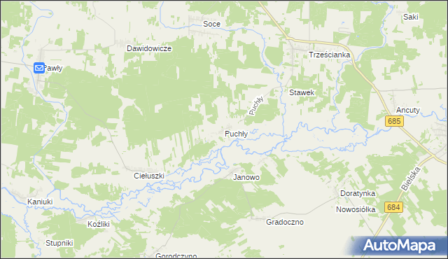 mapa Puchły, Puchły na mapie Targeo