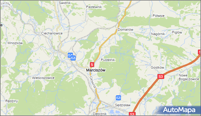 mapa Pustelnik gmina Marciszów, Pustelnik gmina Marciszów na mapie Targeo