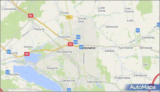 mapa Pyskowice powiat gliwicki, Pyskowice powiat gliwicki na mapie Targeo