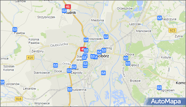 mapa Racibórz, Racibórz na mapie Targeo