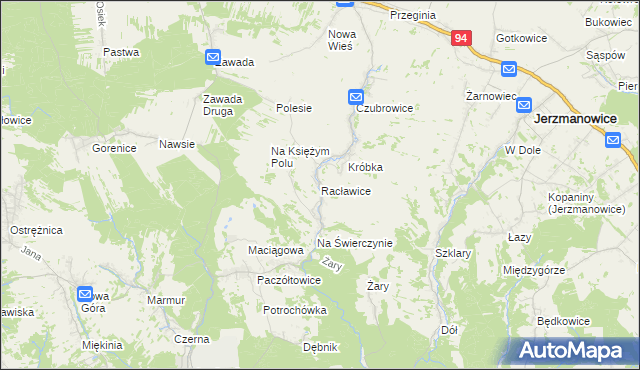mapa Racławice gmina Jerzmanowice-Przeginia, Racławice gmina Jerzmanowice-Przeginia na mapie Targeo