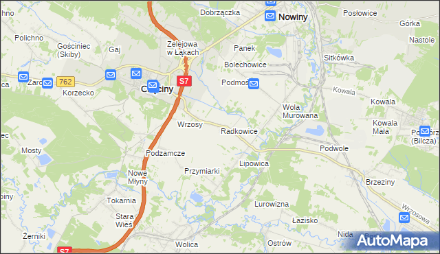 mapa Radkowice gmina Chęciny, Radkowice gmina Chęciny na mapie Targeo