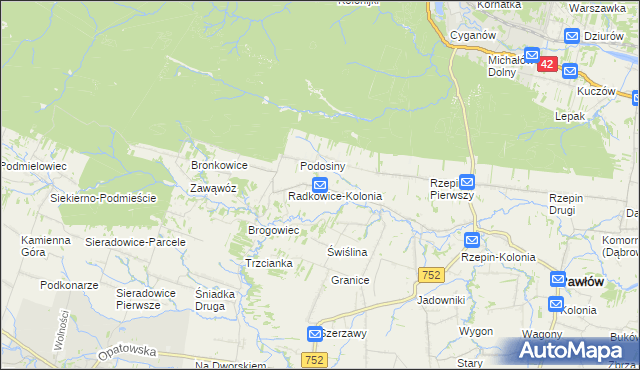mapa Radkowice gmina Pawłów, Radkowice gmina Pawłów na mapie Targeo