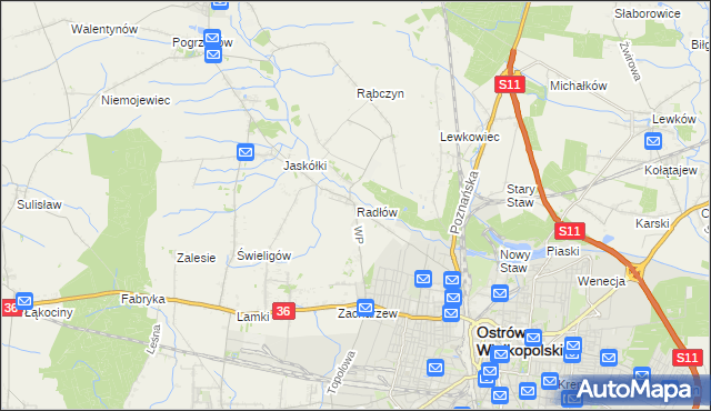mapa Radłów gmina Raszków, Radłów gmina Raszków na mapie Targeo