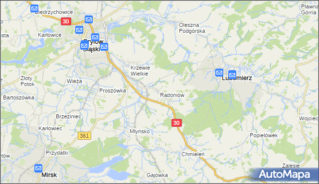 mapa Radoniów, Radoniów na mapie Targeo