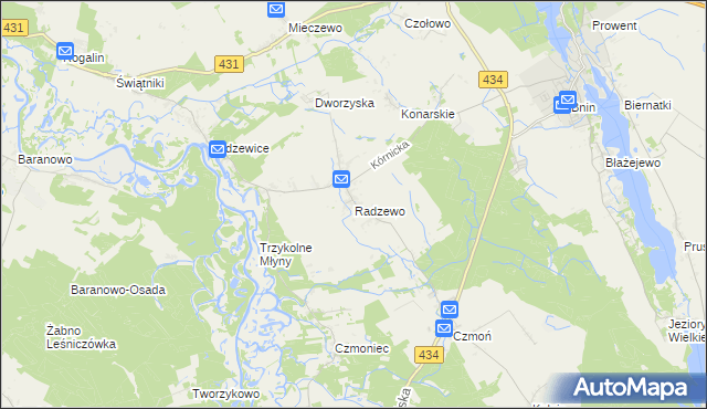 mapa Radzewo gmina Kórnik, Radzewo gmina Kórnik na mapie Targeo