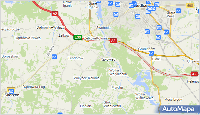 mapa Rakowiec gmina Siedlce, Rakowiec gmina Siedlce na mapie Targeo