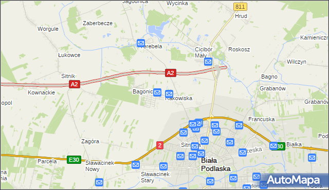 mapa Rakowiska gmina Biała Podlaska, Rakowiska gmina Biała Podlaska na mapie Targeo