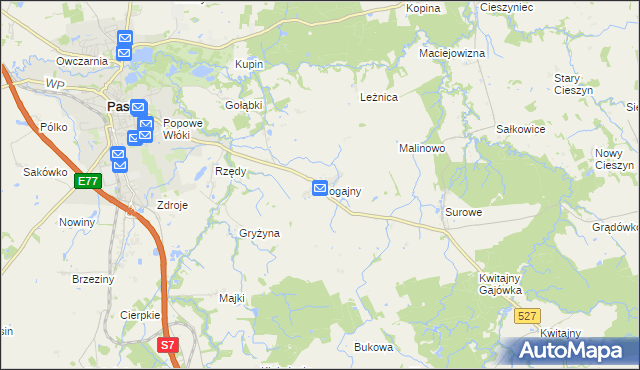 mapa Rogajny gmina Pasłęk, Rogajny gmina Pasłęk na mapie Targeo