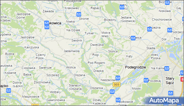 mapa Rogi gmina Podegrodzie, Rogi gmina Podegrodzie na mapie Targeo