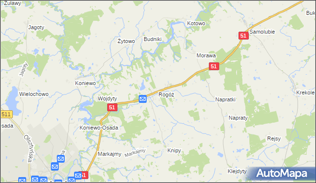 mapa Rogóż gmina Lidzbark Warmiński, Rogóż gmina Lidzbark Warmiński na mapie Targeo