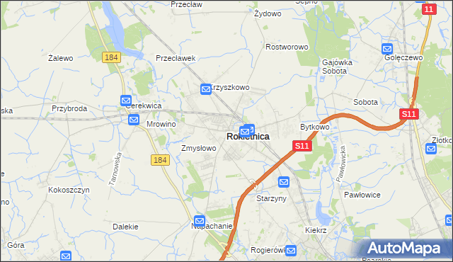 mapa Rokietnica powiat poznański, Rokietnica powiat poznański na mapie Targeo