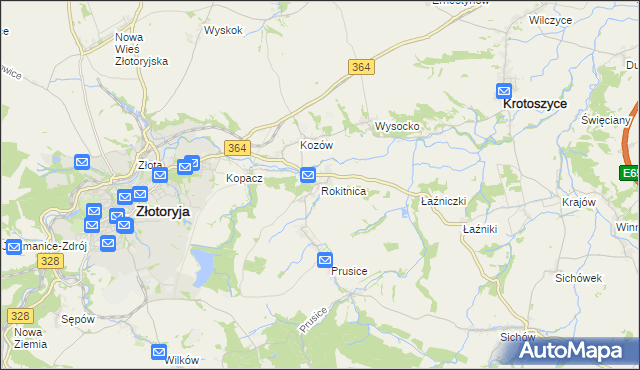 mapa Rokitnica gmina Złotoryja, Rokitnica gmina Złotoryja na mapie Targeo