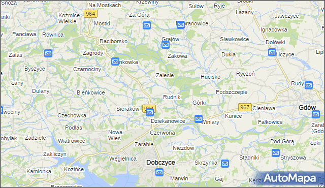 mapa Rudnik gmina Dobczyce, Rudnik gmina Dobczyce na mapie Targeo