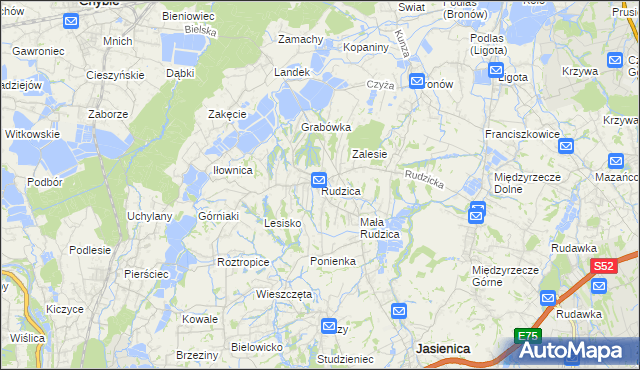 mapa Rudzica gmina Jasienica, Rudzica gmina Jasienica na mapie Targeo