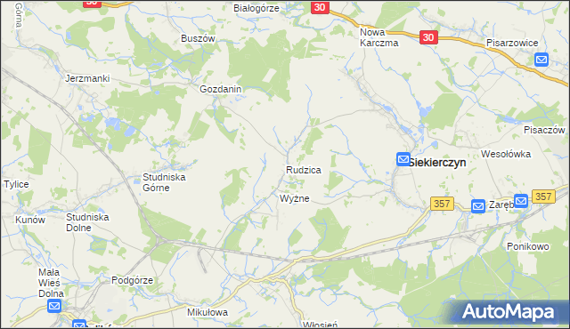 mapa Rudzica gmina Siekierczyn, Rudzica gmina Siekierczyn na mapie Targeo