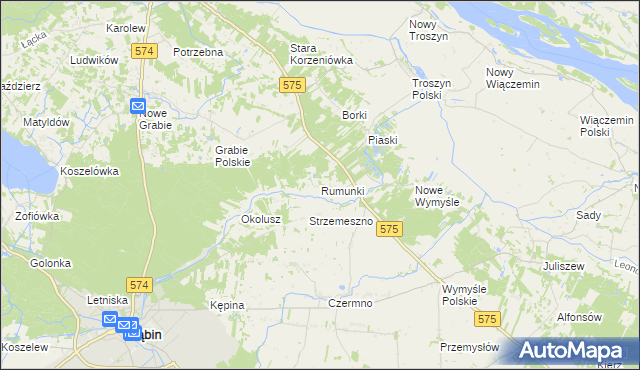 mapa Rumunki gmina Gąbin, Rumunki gmina Gąbin na mapie Targeo