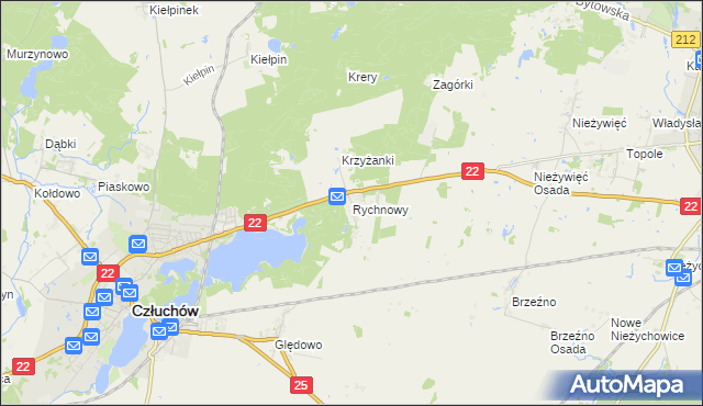 mapa Rychnowy gmina Człuchów, Rychnowy gmina Człuchów na mapie Targeo