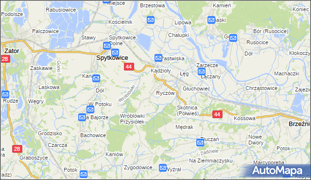 mapa Ryczów gmina Spytkowice, Ryczów gmina Spytkowice na mapie Targeo