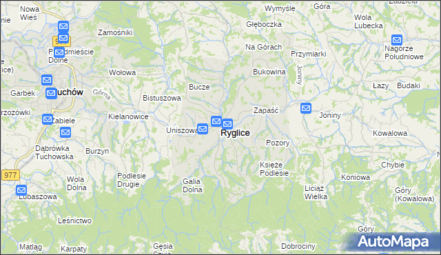 mapa Ryglice, Ryglice na mapie Targeo
