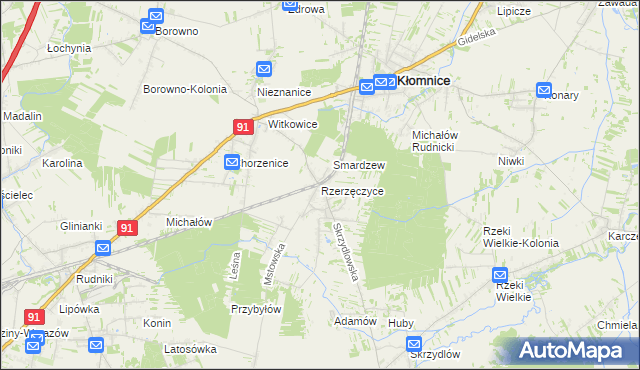 mapa Rzerzęczyce, Rzerzęczyce na mapie Targeo