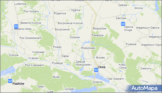 mapa Rzeszówek gmina Oksa, Rzeszówek gmina Oksa na mapie Targeo