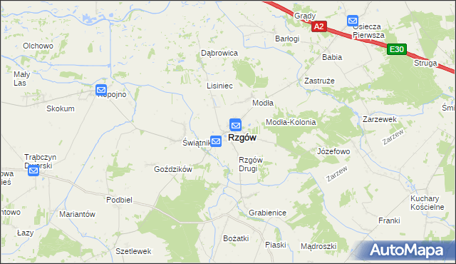 mapa Rzgów powiat koniński, Rzgów powiat koniński na mapie Targeo