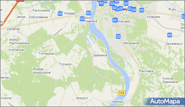 mapa Sadłowice gmina Puławy, Sadłowice gmina Puławy na mapie Targeo