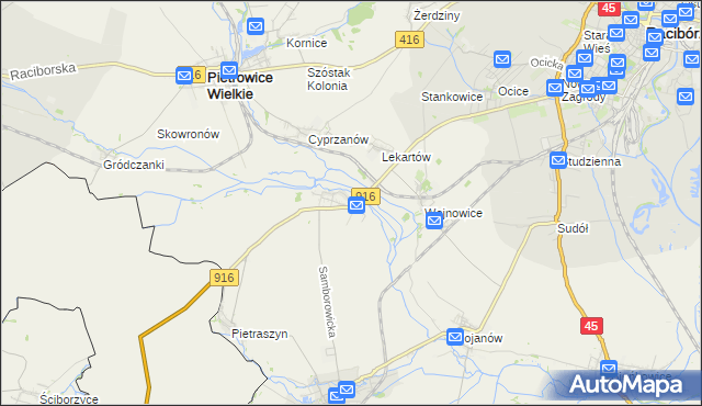 mapa Samborowice gmina Pietrowice Wielkie, Samborowice gmina Pietrowice Wielkie na mapie Targeo