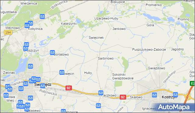 mapa Sarbinowo gmina Swarzędz, Sarbinowo gmina Swarzędz na mapie Targeo