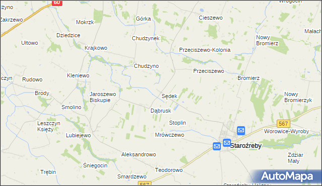 mapa Sędek gmina Staroźreby, Sędek gmina Staroźreby na mapie Targeo