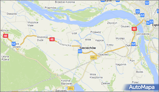 mapa Sieciechów powiat kozienicki, Sieciechów powiat kozienicki na mapie Targeo