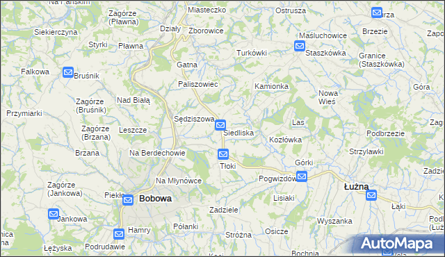 mapa Siedliska gmina Bobowa, Siedliska gmina Bobowa na mapie Targeo