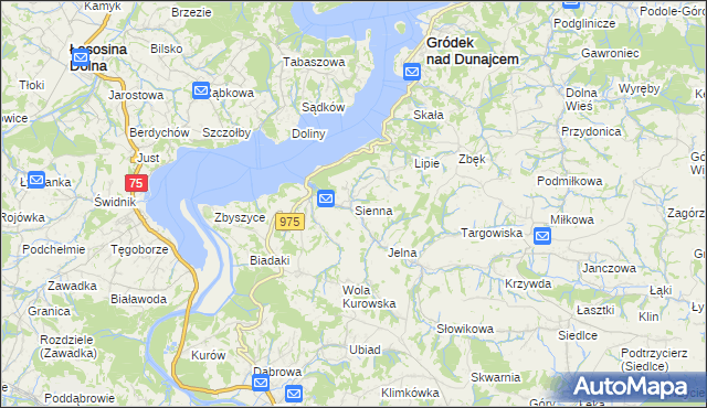 mapa Sienna gmina Gródek nad Dunajcem, Sienna gmina Gródek nad Dunajcem na mapie Targeo