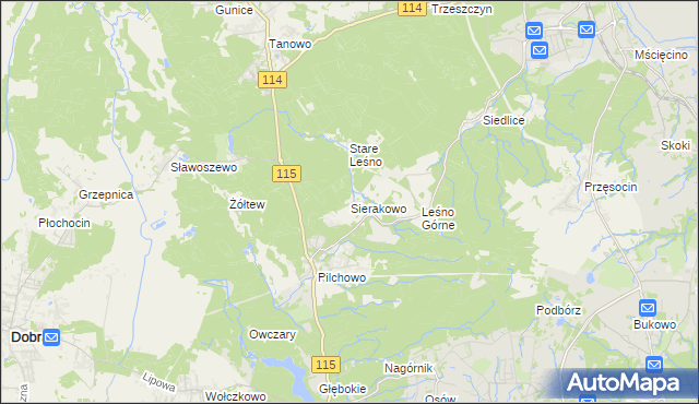 mapa Sierakowo gmina Police, Sierakowo gmina Police na mapie Targeo