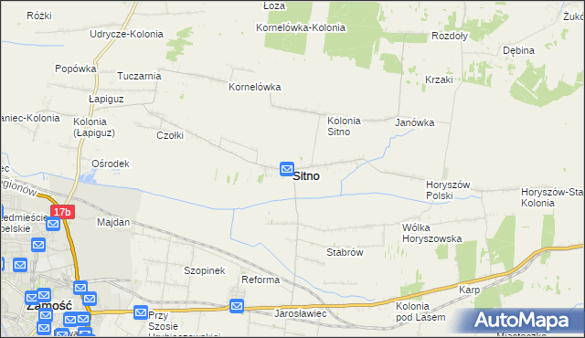 mapa Sitno powiat zamojski, Sitno powiat zamojski na mapie Targeo