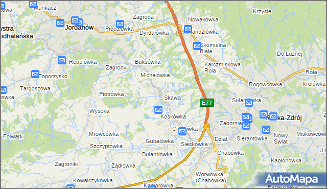 mapa Skawa, Skawa na mapie Targeo