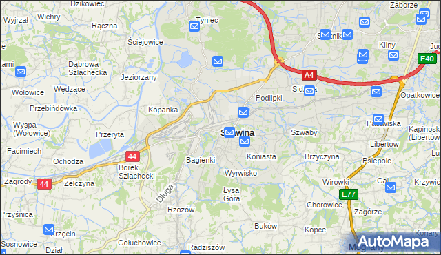 mapa Skawina, Skawina na mapie Targeo