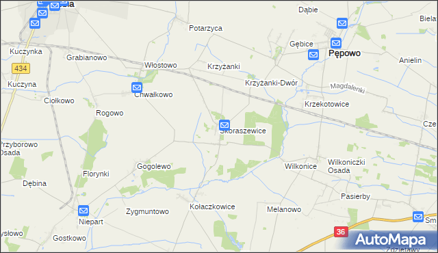 mapa Skoraszewice, Skoraszewice na mapie Targeo