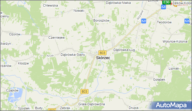 mapa Skórzec powiat siedlecki, Skórzec powiat siedlecki na mapie Targeo