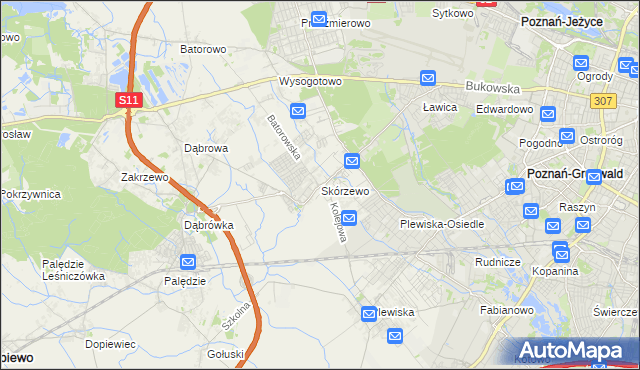 mapa Skórzewo gmina Dopiewo, Skórzewo gmina Dopiewo na mapie Targeo
